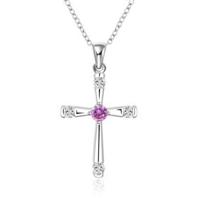 Fashion Jewelry Silver-plated Cross Purple Crystal Zircon Necklace (Option: Purple)