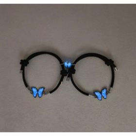 Fashion Blue Luminous Butterfly Necklace Bracelet Set For Glow In The Dark Women Clavicle Chain Choker Party Jewelry Set Gift (Option: black)