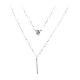 S925 Silver Color Double Chain Long Stick Micro Pave Zircon Round Pendant Necklaces For Women Trendy Jewelry (Option: White Gold Color-925 Silver)