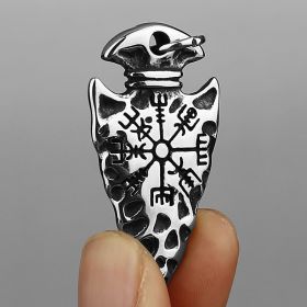 Asgard Crafted Handcrafted Stainless Steel Nordic Spear Head Pendant With Helm Of Terror (Option: Pendant)
