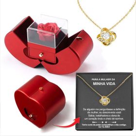 Fashion Jewelry Box Red Apple Christmas Gift Necklace Eternal Rose For Girl Mother's Day Valentine's Day Gifts With Artificial Flower Rose Flower (Option: Necklace WISDOM TRYMA Box-Spanish)