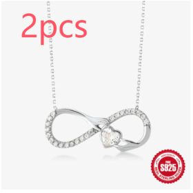 S925 Sterling Silver Palm Heart-shaped Diamond Eight-word (Option: Platinum 2pcs-925 Silver)
