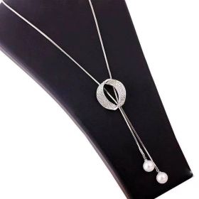 Non-fading Chain Adjustable Long Sweater Necklace Clothes Accessories Pendant (Option: Golden Circle)