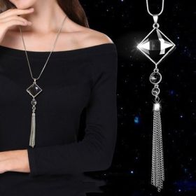 Non-fading Chain Adjustable Long Sweater Necklace Clothes Accessories Pendant (Option: Square Tassel)