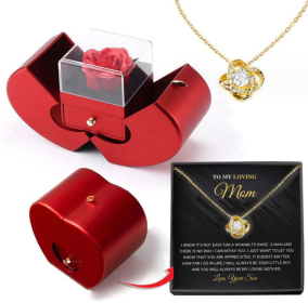 Fashion Jewelry Box Red Apple Christmas Gift Necklace Eternal Rose For Girl Mother's Day Valentine's Day Gifts With Artificial Flower Rose Flower (Option: Necklace WISDOM TRYMA Box-English)