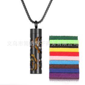 Aromatherapy Pendant Perfume Bottle Essential Oil Titanium Steel (Option: 18Black  10 cotton pads)