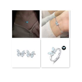 Fashion Blue Luminous Butterfly Necklace Bracelet Set For Glow In The Dark Women Clavicle Chain Choker Party Jewelry Set Gift (Option: Set2)