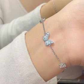Fashion Blue Luminous Butterfly Necklace Bracelet Set For Glow In The Dark Women Clavicle Chain Choker Party Jewelry Set Gift (Option: Fluorescent Butterfly Bracelet)