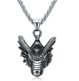 Vintage Nordic Rune Necklaces For Men Stainless Steel Norse Runes Viking Jewerly Pagan Elder Futhark Pendant Amulet Fashion Jewelry (Option: Basilisk Head)