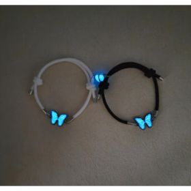 Fashion Blue Luminous Butterfly Necklace Bracelet Set For Glow In The Dark Women Clavicle Chain Choker Party Jewelry Set Gift (Option: Black and white)
