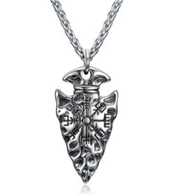Asgard Crafted Handcrafted Stainless Steel Nordic Spear Head Pendant With Helm Of Terror (Option: 50cm)