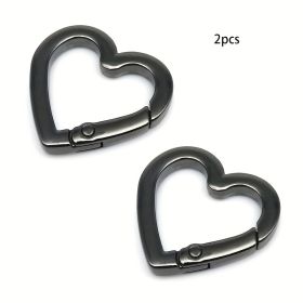 2pcs Spring Gate Heart Shape Ring Open Leather Bag Handbag Belt Strap Buckle Connecter Key Findings Pendant Snap Clip Trigger Hook (Option: black)
