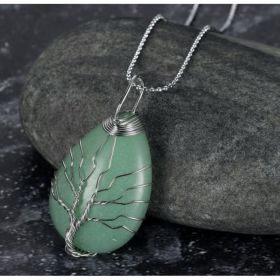 Celtic Tree Of Life Pendant & Chain On Teardrop Semi-Precious Stone (Option: Green Aventurine)