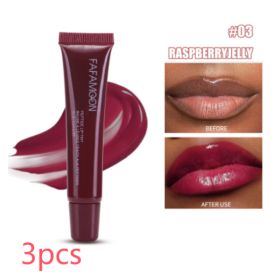 Glossy Lip Glaze Waterproof Long Lasting Lip Gloss Glossy Mirror Tea Red Liquid Lipstick Doodle Lip Korean Makeup (Option: 03 RASPBERRYJELLY-10ml-3pcs)