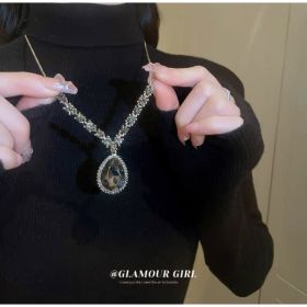 Non-fading Chain Adjustable Long Sweater Necklace Clothes Accessories Pendant (Option: High Grade Gray Water Drops)