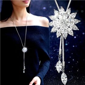 Non-fading Chain Adjustable Long Sweater Necklace Clothes Accessories Pendant (Option: White Crystal Flower)