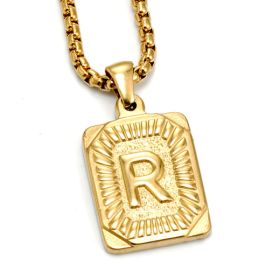 European And American Fashion Men's All-stainless Steel Letter Pendant Gold-plated 18K Titanium Steel Letter Necklace (Option: Gold-R)