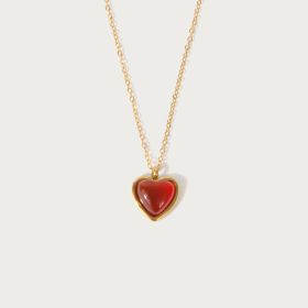 Natural Stone Imitated Red Agate Pendant Necklace Two-piece Earrings Set (Option: Necklace)