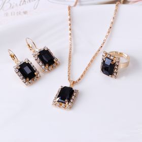The Crystal Set Necklace Earring Ring Three-piece Set (Option: black)