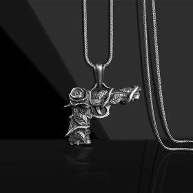 Men's Fashion Personalized Gun And Rose Pendant Necklace (Option: black)