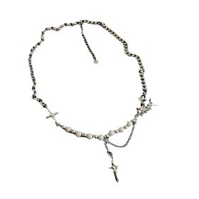 Unisex Style Eight-pointed Stars Reflective Pearl Stitching Women's Necklace (Option: Silver)