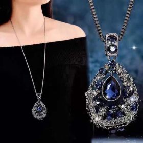 Non-fading Chain Adjustable Long Sweater Necklace Clothes Accessories Pendant (Option: Gun Black Water Drop)