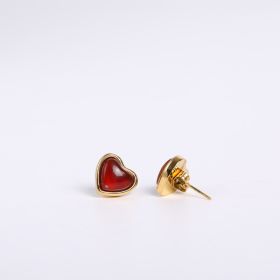 Natural Stone Imitated Red Agate Pendant Necklace Two-piece Earrings Set (Option: Ear Studs)