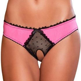 Panties Women Open Crotch Mesh Sexy Bowknot Hallow Out Erotic Lingerie Low Waist Crotchless Panties Women panties for sex (Color: Hot Pink, size: XXL)
