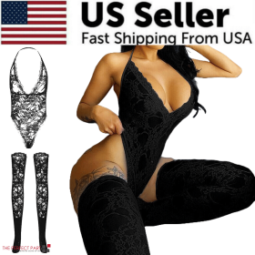 Women Lace Sexy Lingerie Nightwear Babydoll Sleepwear Bodysuit Dress Plus Size (Lingerie Color: Black, Lingerie Size: Extra Large)