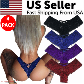4 Pack Women Sexy Lace Underwear Lingerie Panties G-String Brief Thong Plus Size (Panties Size: 2XL)