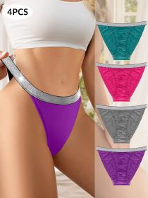 Girl Lingeries G String Underwear Briefs Ladies Panty Set 4pcs Pack Sexy Women's Panti Set (Color: 4 pcs multi color, size: M)