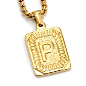 European And American Fashion Men's All-stainless Steel Letter Pendant Gold-plated 18K Titanium Steel Letter Necklace (Option: Gold-P)