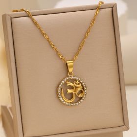 1pcs Fashionable Inlaid Circular Pendant Necklace, Personalized Symbol Yoga Necklace, Suitable For Women's Daily Holiday Wear (Option: Gold)
