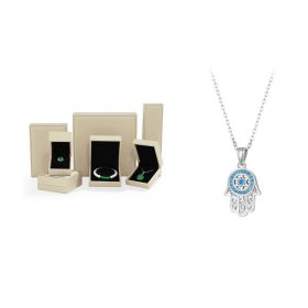 Sterling Silver Trendy Fatima's Guarding Hand Pendant Hamsa Lucky Necklaces For Women Fine Jewelry Gift (Option: Silver Set)