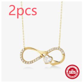 S925 Sterling Silver Palm Heart-shaped Diamond Eight-word (Option: Gold 2pcs-925 Silver)