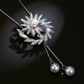 Non-fading Chain Adjustable Long Sweater Necklace Clothes Accessories Pendant (Option: Colorful Rotating Flower)