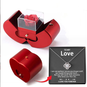 Fashion Jewelry Box Red Apple Christmas Gift Necklace Eternal Rose For Girl Mother's Day Valentine's Day Gifts With Artificial Flower Rose Flower (Option: LOVER necklace silver card box-English)